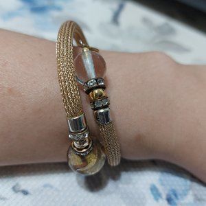 Gold Toned Easy Clip Slip On Bracelets With Beads